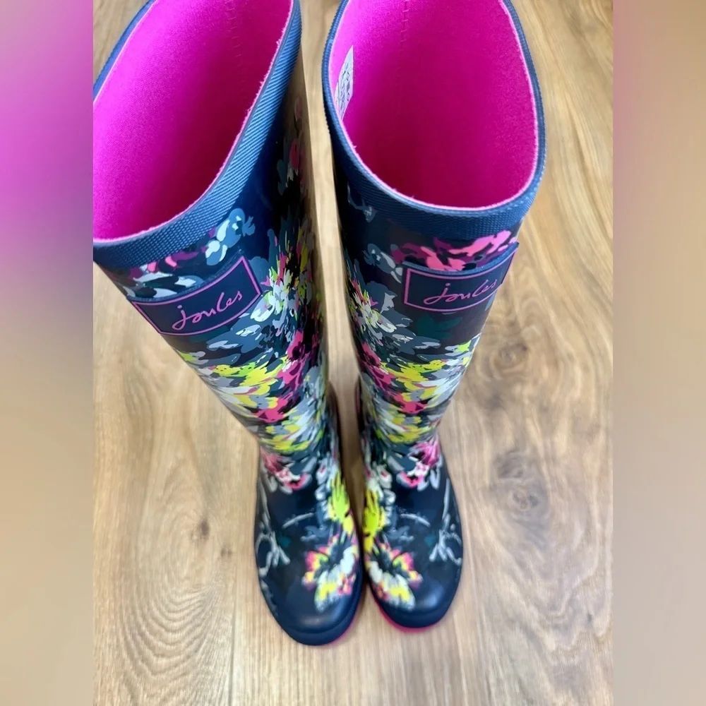 Joules Welly Floral Print Tall Rain Boots Size 5 EUC